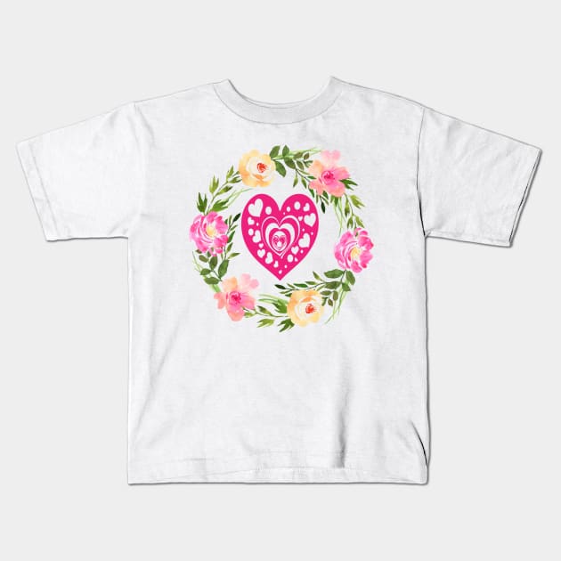 FLOWER HEART ART Kids T-Shirt by Own Store